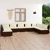 vidaXL 9 pcs conjunto lounge jardim c/ almofad&otilde;es vime PE castanho