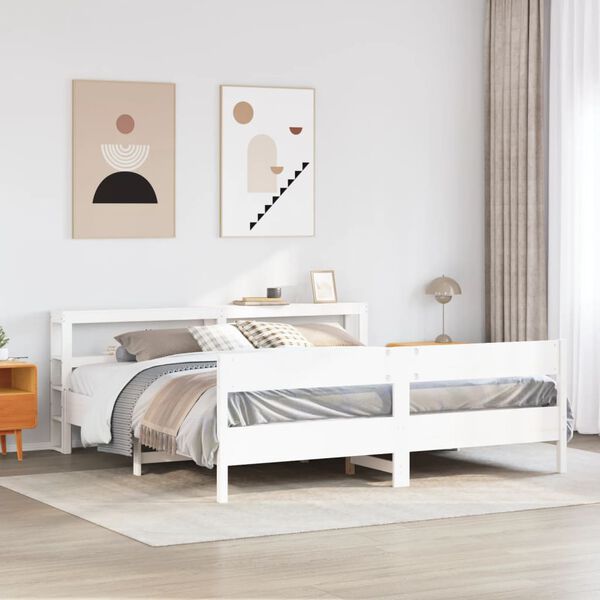 vidaXL Cama sem colch&atilde;o 200x200 cm madeira de pinho maci&ccedil;a branco