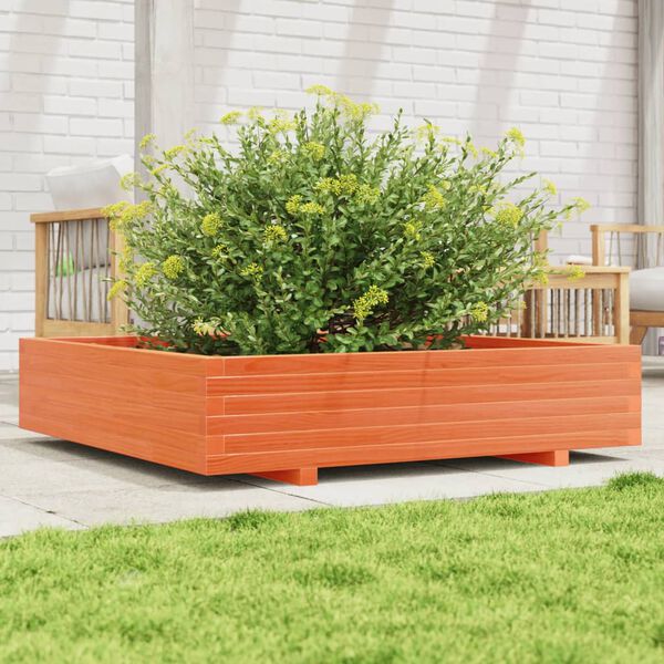 vidaXL Vaso/floreira jardim 110x110x26,5 cm pinho maci&ccedil;o castanho-mel