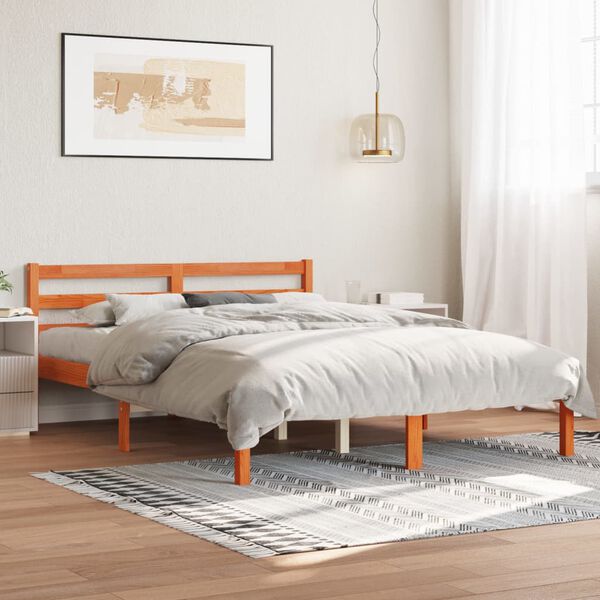 vidaXL Cama sem colch&atilde;o 135x190 cm madeira pinho maci&ccedil;a castanho-mel