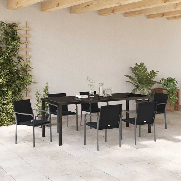 vidaXL Conjunto de Jantar para Jardim 7 pcs Preto e Cinza Rattan de PE