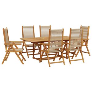 vidaXL 7 pcs conj. jantar p/ jardim polipropileno/madeira maci&ccedil;a bege