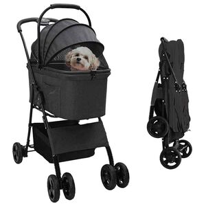 vidaXL Carrinho de Pet Dobr&aacute;vel Preto 81 x 47 x 99 cm Poli&eacute;ster
