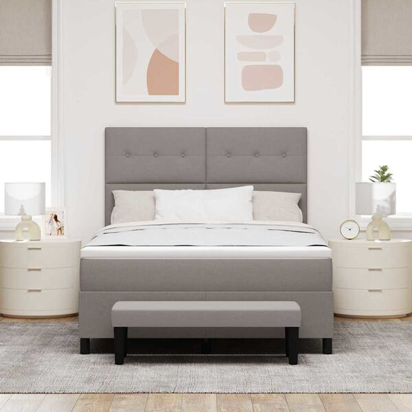 vidaXL Cama Box com colch&atilde;o Cinzento-acastanhado 140 x 200 cm tecido