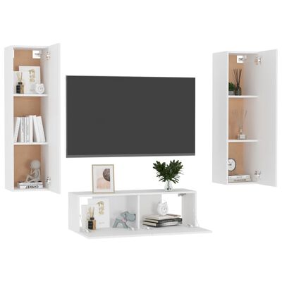 vidaXL 3 pcs conjunto de móveis de TV contraplacado branco