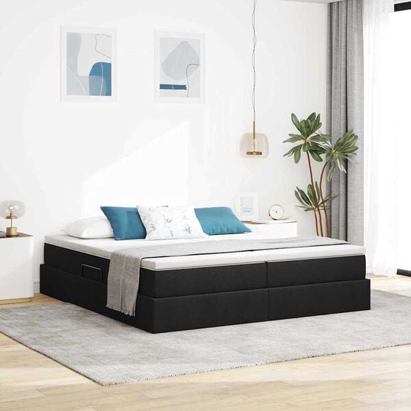vidaXL Cama com arruma&ccedil;&atilde;o e colch&atilde;o Preto 200 x 200 cm Poli&eacute;ster