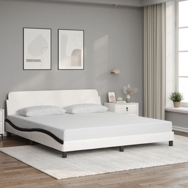 vidaXL Estrutura de cama Dover couro artificial branco e preto