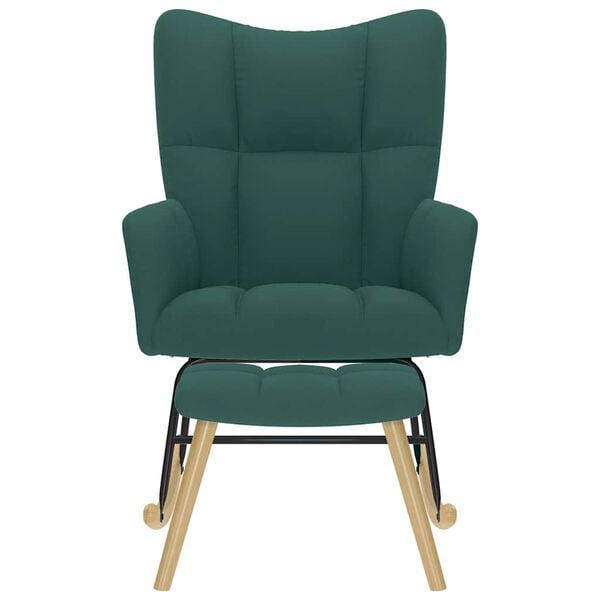 vidaXL Cadeira de baloi&ccedil;o com banco p/ p&eacute;s tecido verde-escuro