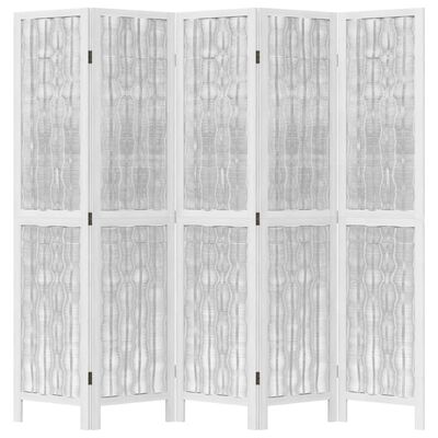 vidaXL Biombo com 5 painéis madeira de paulownia maciça branco