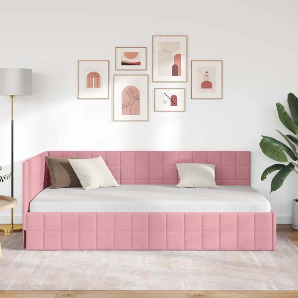 vidaXL Estrutura de Cama de Canto Rosa 100 cm x 200 cm Veludo