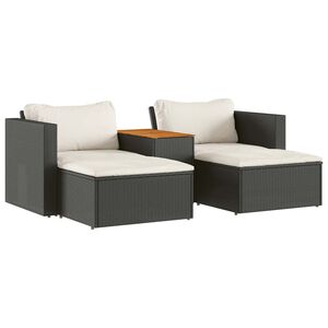 vidaXL 5 pcs conjunto sof&aacute;s de jardim com almofad&otilde;es ac&aacute;cia e vime PE