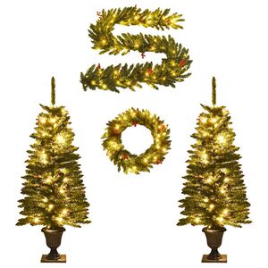 vidaXL &Aacute;rvores Natal artificiais 2pcs c/ coroa de Natal/grinalda/LEDs