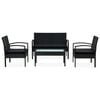 vidaXL 4 pcs conjunto lounge de jardim c/ almofad&otilde;es vime PE preto