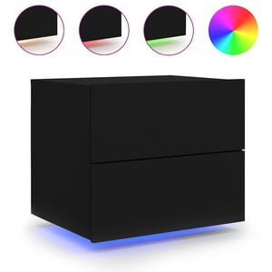 vidaXL Mesa de cabeceira de parede com luzes LED preto