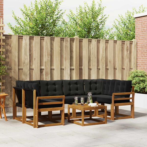 vidaXL Conjunto de Sof&aacute;s para Exterior 7 pcs Natural e Preto