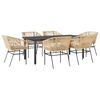 vidaXL Conjunto jantar jardim 7 pe&ccedil;as almofadas vidro vime PE castanho