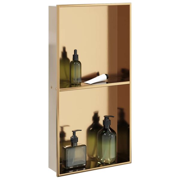 vidaXL Nicho parede p/ duche 32x62x9cm aço inoxidável dourado escovada