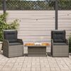 vidaXL 3 pcs conjunto lounge de jardim c/ almofad&otilde;es vime PE cinzento