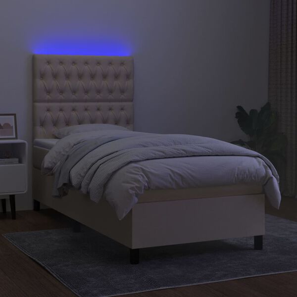 vidaXL Cama box spring c/ colch&atilde;o e LED 100x200 cm tecido cor creme