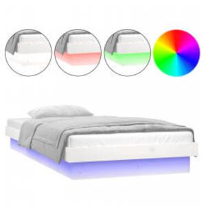 vidaXL Estrutura de cama c/ luzes LED 90x200 cm madeira maci&ccedil;a branco