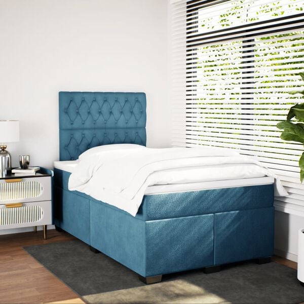 vidaXL Cama boxspring com colch&atilde;o 120x190 cm veludo azul