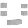vidaXL 6 pcs m&oacute;veis parede p/ TV c/ LEDs deriv. madeira cinza cimento