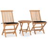 vidaXL 3 pcs conj. jantar dobr&aacute;vel exterior c/ almofad&atilde;o teca maci&ccedil;a
