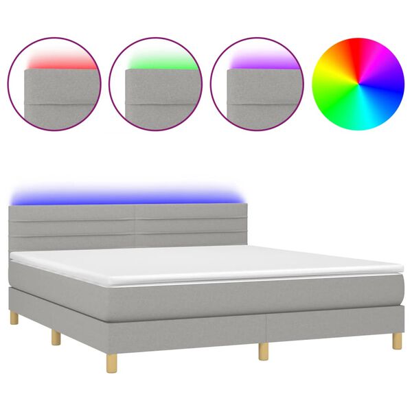 vidaXL Cama box spring c/ colch&atilde;o e LED 180x200 cm tecido cinza-claro