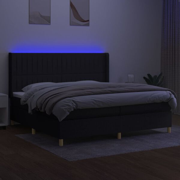 vidaXL Cama box spring c/ colch&atilde;o e LED 200x200 cm tecido preto