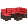 vidaXL Conjunto de Sof&aacute;s 7 unid. Marrom e Vermelho vime PE