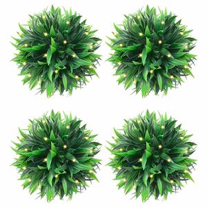 vidaXL Bolas artificiais de buxo com luzes LED 4 pcs verde 15 cm