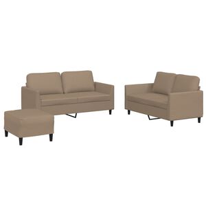vidaXL 3 pcs conjunto sof&aacute;s c/ almofad&otilde;es couro artificial cappuccino