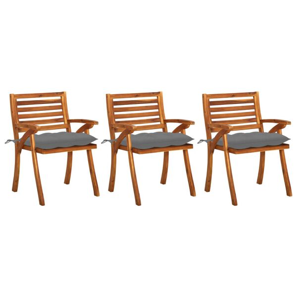 vidaXL Cadeiras de jantar jardim c/ almofadões 3 pcs acácia maciça