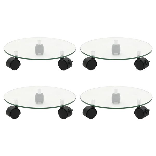 vidaXL Bases com rodas p/ vasos 4 pcs vidro temperado 28 cm redondo