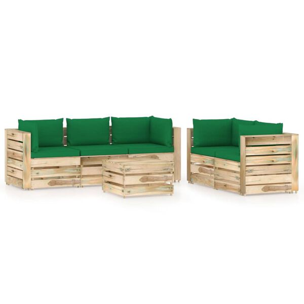 vidaXL 6 pcs conj. lounge jardim c/ almofad&otilde;es madeira impreg. verde