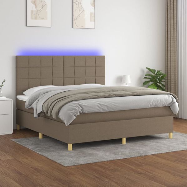 vidaXL Cama box spring colch&atilde;o/LED 160x200 cm tecido cinza-acastanhado