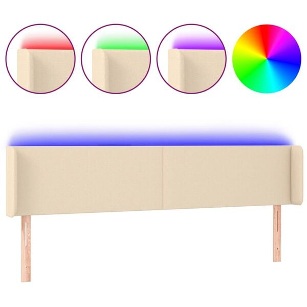 vidaXL Cabeceira de cama c/ luzes LED tecido 203x16x78/88 cm cor creme