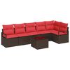 vidaXL Conjunto de Sof&aacute; de Jardim 7 unid. Marrom e Vermelho vime PE