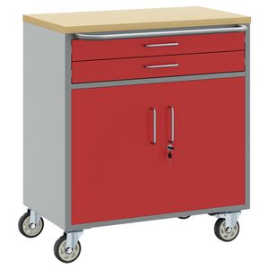 vidaXL Bancada de Trabalho com Rodas Vermelho e Cinza 75 x 45 x 85 cm