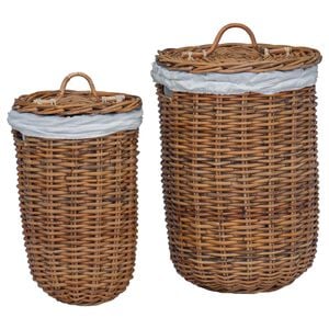 vidaXL Cesta de Lavanderia 2 pcs Castanho Rattan Kubu