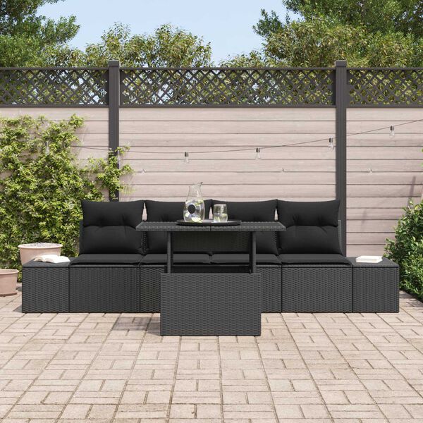 vidaXL Conjunto de Sof&aacute; de Jardim com almofada Ajust&aacute;vel 5 pcs Preto
