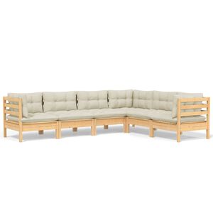 vidaXL 6 pcs conjunto lounge jardim c/ almofad&otilde;es creme pinho maci&ccedil;o