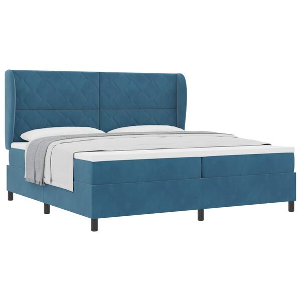 vidaXL Cama Box com colch&atilde;o Azul Escuro 200 x 200 cm Poli&eacute;ster