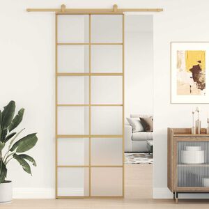 vidaXL Porta deslizante 76x205 cm vidro ESG fosco/alum&iacute;nio dourado