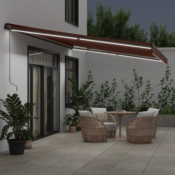 vidaXL Toldo retrátil manual com luzes LED 600x350 cm castanho