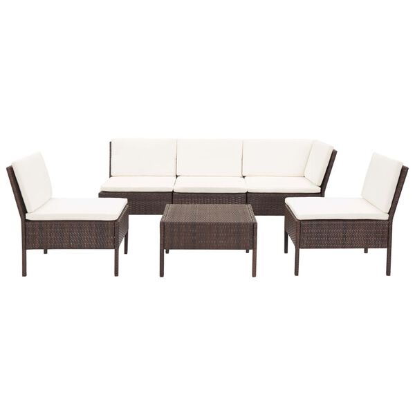 vidaXL Conjunto lounge jardim c/ almofad&otilde;es 6 pcs vime PE castanho