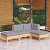 vidaXL 4 pcs conjunto lounge de jardim + almofadões cinza pinho maciço