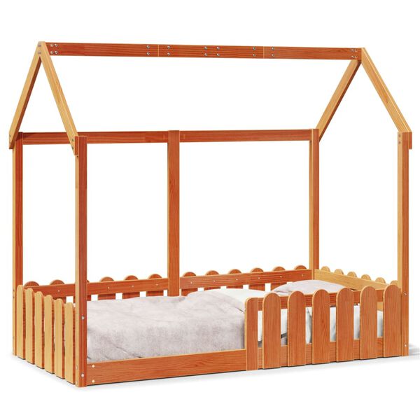 vidaXL Cama infantil formato casa 80x160 cm pinho maci&ccedil;o castanho-mel