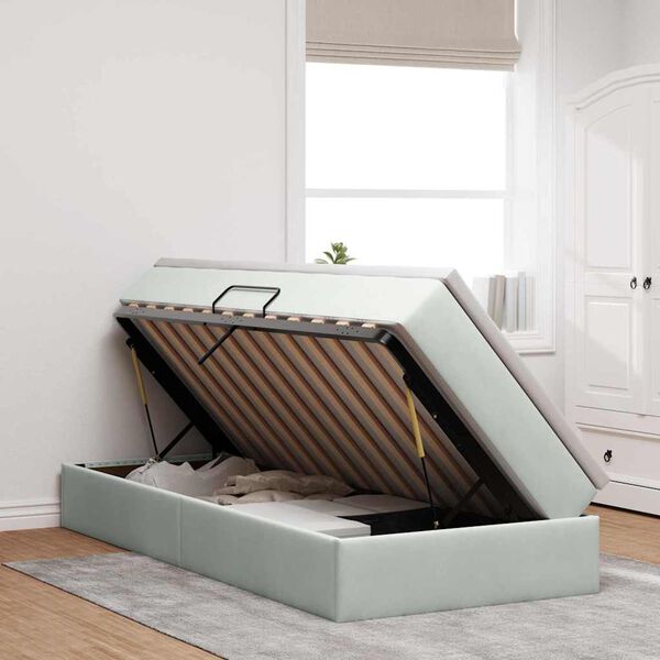 vidaXL Cama com arruma&ccedil;&atilde;o e colch&atilde;o Cinzento-claro 90 x 190 cm Veludo