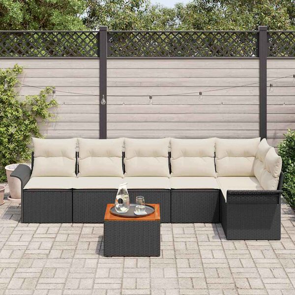 vidaXL Conjunto de Sof&aacute; de Jardim 7 pcs Preto e Creme vime PE